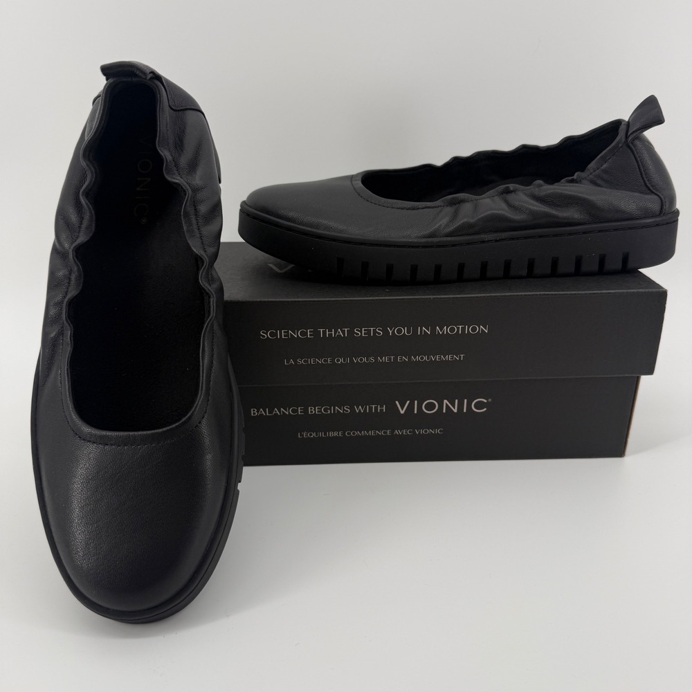 Vionic Uptown Ballet Flat Black Leather Sneaker Sole Shoes 8.5 M NEW
